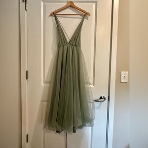 Sage midi dress with tie back